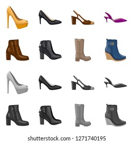 Vector illustration of footwear and woman icon. Set of footwear and foot stock vector illustration.
