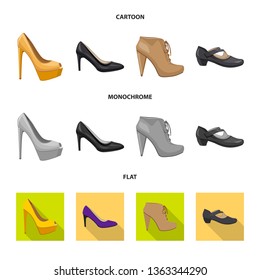 Vector illustration of footwear and woman icon. Set of footwear and foot vector icon for stock.