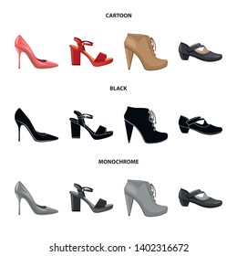 Vector illustration of footwear and woman icon. Set of footwear and foot vector icon for stock.