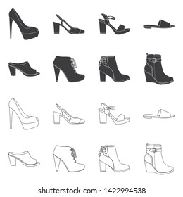 Vector illustration of footwear and woman icon. Collection of footwear and foot stock symbol for web.