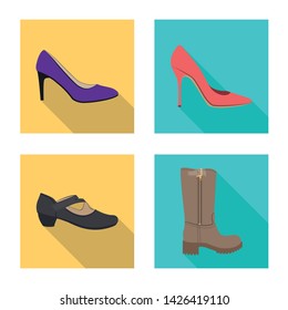 Vector illustration of footwear and woman icon. Collection of footwear and foot stock symbol for web.