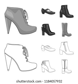 Vector illustration of footwear and woman logo. Set of footwear and foot stock vector illustration.