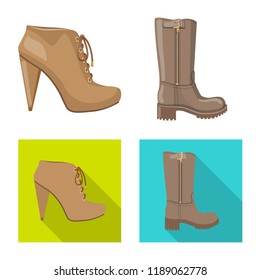 Vector illustration of footwear and woman logo. Set of footwear and foot stock vector illustration.