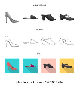 Vector illustration of footwear and woman logo. Collection of footwear and foot vector icon for stock.