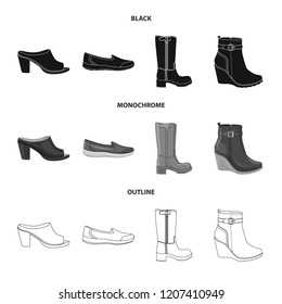 Vector illustration of footwear and woman logo. Set of footwear and foot stock vector illustration.