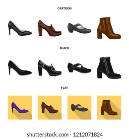 Vector illustration of footwear and woman logo. Collection of footwear and foot stock vector illustration.