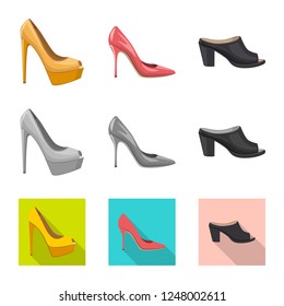 Vector illustration of footwear and woman logo. Set of footwear and foot vector icon for stock.