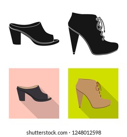 Vector illustration of footwear and woman logo. Collection of footwear and foot stock symbol for web.