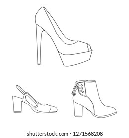 Vector illustration of footwear and woman logo. Set of footwear and foot vector icon for stock.