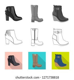 Vector illustration of footwear and woman logo. Collection of footwear and foot vector icon for stock.