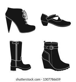 Vector illustration of footwear and woman logo. Set of footwear and foot vector icon for stock.