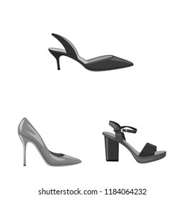 Vector illustration of footwear and woman sign. Collection of footwear and foot vector icon for stock.