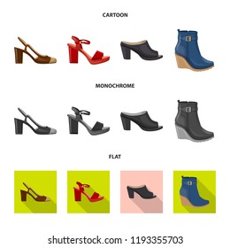 Vector illustration of footwear and woman sign. Set of footwear and foot stock symbol for web.
