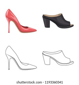 Vector illustration of footwear and woman sign. Collection of footwear and foot stock symbol for web.