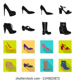 Vector illustration of footwear and woman sign. Collection of footwear and foot stock vector illustration.