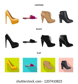 Vector illustration of footwear and woman sign. Collection of footwear and foot stock vector illustration.