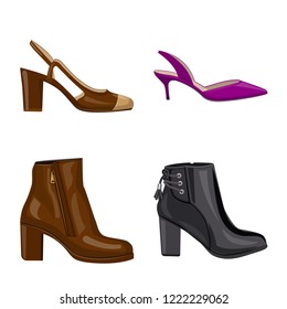 Vector illustration of footwear and woman sign. Set of footwear and foot vector icon for stock.