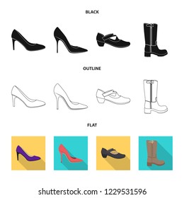 Vector illustration of footwear and woman sign. Collection of footwear and foot vector icon for stock.