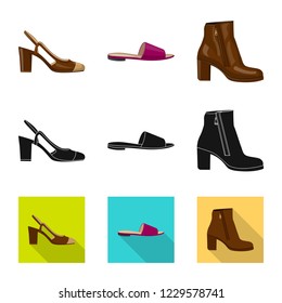 Vector illustration of footwear and woman sign. Collection of footwear and foot vector icon for stock.