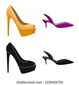 Vector illustration of footwear and woman sign. Set of footwear and foot stock vector illustration.