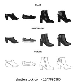 Vector illustration of footwear and woman sign. Collection of footwear and foot stock vector illustration.