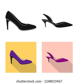 Vector illustration of footwear and woman sign. Collection of footwear and foot stock vector illustration.