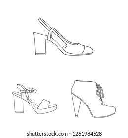 Vector illustration of footwear and woman sign. Collection of footwear and foot stock symbol for web.