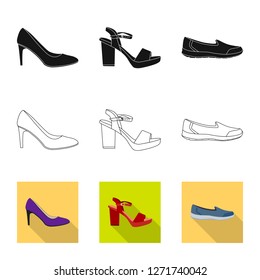 Vector illustration of footwear and woman sign. Collection of footwear and foot stock vector illustration.