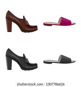 Vector illustration of footwear and woman sign. Collection of footwear and foot vector icon for stock.
