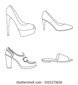 Vector illustration of footwear and woman sign. Collection of footwear and foot stock vector illustration.