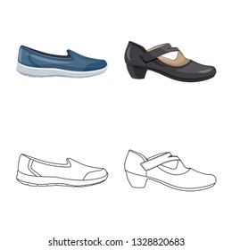 Vector illustration of footwear and woman sign. Collection of footwear and foot stock vector illustration.