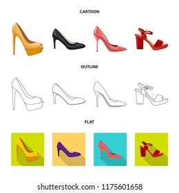 Vector illustration of footwear and woman symbol. Collection of footwear and foot stock vector illustration.