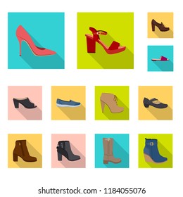Vector illustration of footwear and woman symbol. Collection of footwear and foot stock symbol for web.