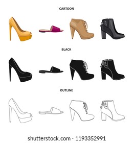 Vector illustration of footwear and woman symbol. Collection of footwear and foot stock vector illustration.