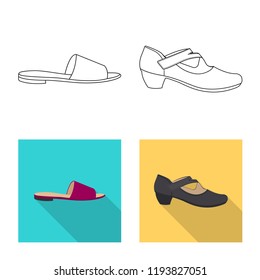 Vector illustration of footwear and woman symbol. Set of footwear and foot stock symbol for web.