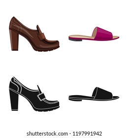 Vector illustration of footwear and woman symbol. Set of footwear and foot vector icon for stock.