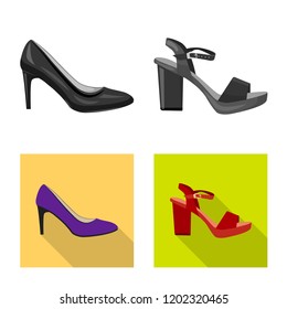 Vector illustration of footwear and woman symbol. Set of footwear and foot vector icon for stock.