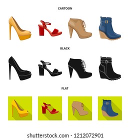 Vector illustration of footwear and woman symbol. Collection of footwear and foot stock vector illustration.