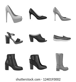 Vector illustration of footwear and woman symbol. Set of footwear and foot vector icon for stock.