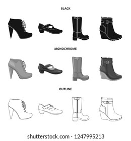 Vector illustration of footwear and woman symbol. Set of footwear and foot stock symbol for web.