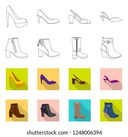 Vector illustration of footwear and woman symbol. Set of footwear and foot stock symbol for web.