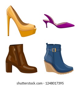 Vector illustration of footwear and woman symbol. Set of footwear and foot vector icon for stock.
