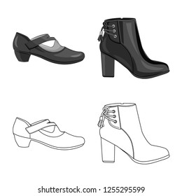 Vector illustration of footwear and woman symbol. Set of footwear and foot vector icon for stock.