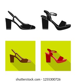 Vector illustration of footwear and woman symbol. Collection of footwear and foot vector icon for stock.