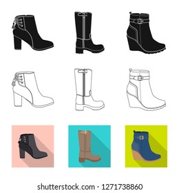 Vector illustration of footwear and woman symbol. Collection of footwear and foot vector icon for stock.