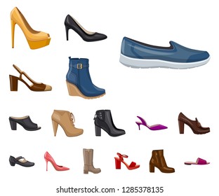 Vector illustration of footwear and woman symbol. Set of footwear and foot stock vector illustration.