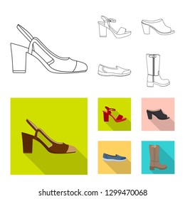 Vector illustration of footwear and woman symbol. Collection of footwear and foot stock symbol for web.