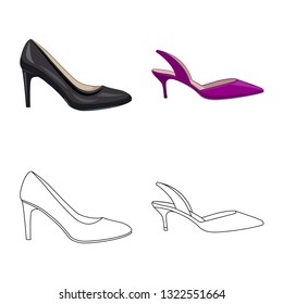 Vector illustration of footwear and woman symbol. Set of footwear and foot stock symbol for web.