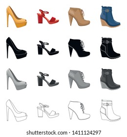 Vector illustration of footwear and woman symbol. Set of footwear and foot vector icon for stock.