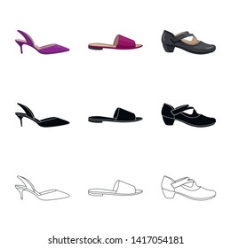 Vector illustration of footwear and woman symbol. Collection of footwear and foot vector icon for stock.